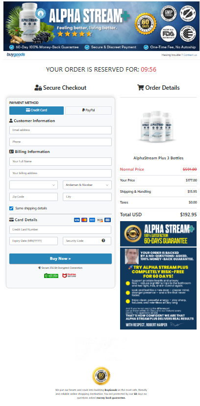 Alpha Stream Plus order page